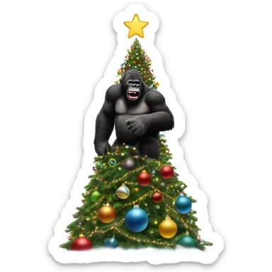 Christmas tree with King Kong climbing it like the skyscraper sticker