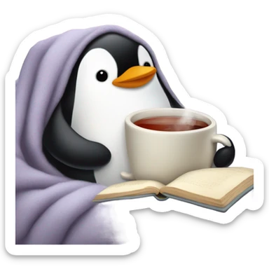 cozy penguin in bed with tea sticker