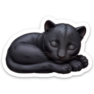 Meme-Worthy cute Sleeping black Panther Portrait Emoji, Head resting peacefully with a contented smile, showcasing a luxuriously sleek form and eyes gently closed in serene slumber, Simplified yet comically adorable features, highly detailed, glowing with a soft, drowsy dark light, high shine, relaxed and utterly lovable, stylized with an air of playful laziness, bright and heartwarming, soft glowing outline, capturing the essence of a sleeping black Panther that feels destined to become the next viral icon of adorable rest! sticker