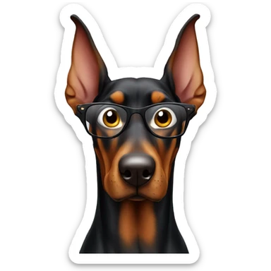 a very crazy and cheerful doberman with glasses winks with one eye sticker