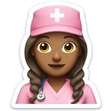 Nurse, woman, long brunette hair, pink scrubs sticker