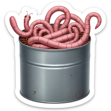 earthworms curled up inside a can of worms sticker