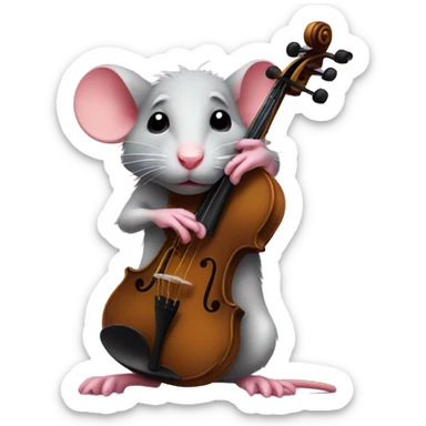 a sad rat with a pink bow on his head, playing violin sticker
