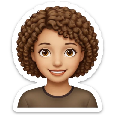 Unas chica con el pelo corto rizado, un pies es color caramelo claro, su boda es grande, sus ojo son marrones oscuros  sticker