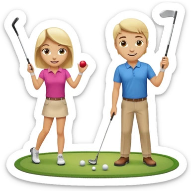 blonder girl brunette guy playing golf sticker