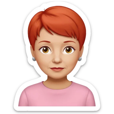 accountant older with red short hair without glasses, modern clothes, girly sticker
