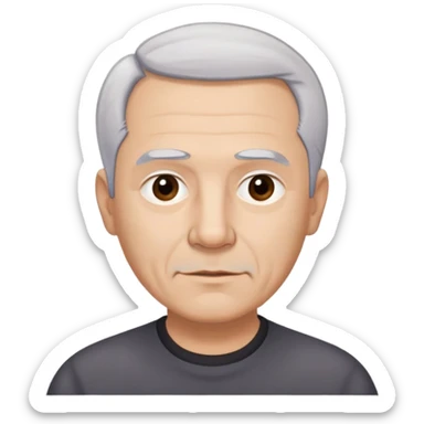Front-facing portrait of René Monclova. Older Hispanic man with light complexion, round face, and wide jawline. Short gray-white hair with receding hairline. Expressive dark eyes, prominent eyebrows. Professional appearance. Wearing a dark shirt. sticker