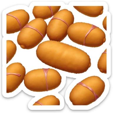 Cinematic Realistic Croquetas Dish Emoji, showcasing crispy, creamy croquettes filled with ham or chicken rendered with lifelike textures and appetizing, dynamic lighting. sticker