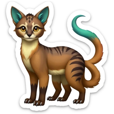 Colorful dark tropical tribal glorious iridescent divine exotic cute cool beautiful beautiful fantasy-caracal-civet-genet-sergal-vernid-Gryphon-Cacomistle-Trico-oncilla-animal-Fakémon-hybrid-fursona (full body) sticker