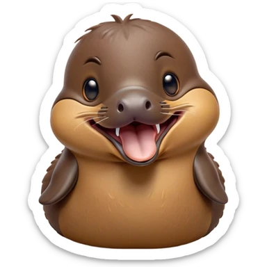 Cinematic Cute Yawning Platypus Portrait Emoji, Head tilted slightly with a dramatic, wide-open yawn, showcasing a soft, textured brown fur with a relaxed duckbill and droopy eyes in drowsy contentment, Simplified yet irresistibly adorable features, highly detailed, glowing with a soft, cozy glow, high shine, relaxed yet expressive, stylized with a touch of quirky charm, bright and endearing, soft glowing outline, capturing the essence of a sleepy yet affectionate platypus, so drowsy it feels like it could float out of the screen and curl up for a nap! sticker