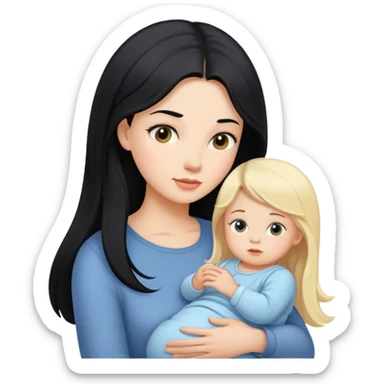Black long hair mom and blonde baby girl  sticker
