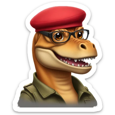 Trex wearing red beret and eyeglasses  sticker
