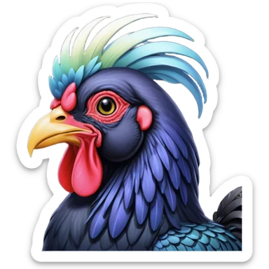 Ayam cemani rooster with black wattle black beak black comb black sticker