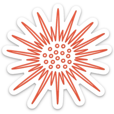Sea urchin illustration in hand-drawn style with all lines in bright red, minimal design, no text, transparent background. sticker