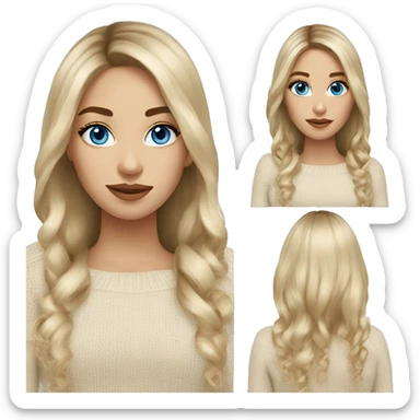 Blonde balayage long hair women blue eyes  beige sweater sticker