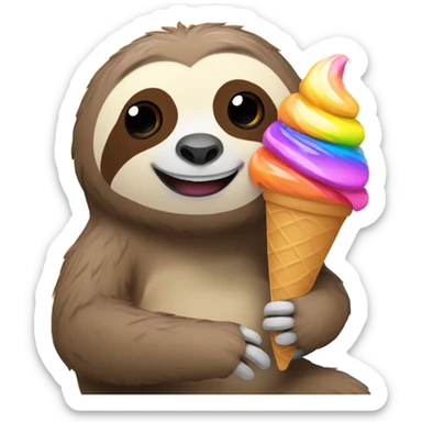 A sloth sitting on a rainbow eating an ice cream cone sticker