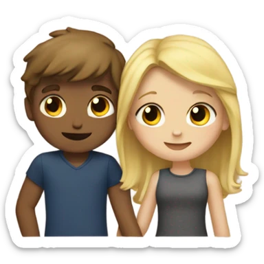 Boy with brown hair hugging a girl with blonde hair  sticker