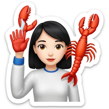 a lobster claw high five a girl with black hair emoji sticker