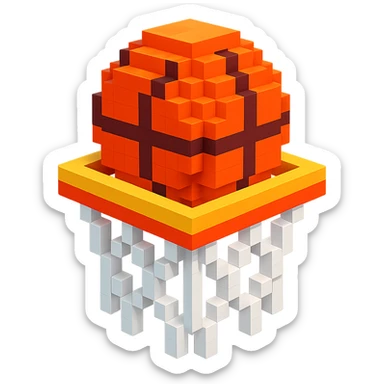 Voxel-style basketball in a net, no background, variation 7. sticker
