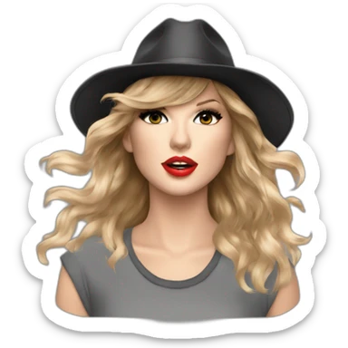Taylor swift singing 22 with her 22 hat and shirt and smokey eyes sticker