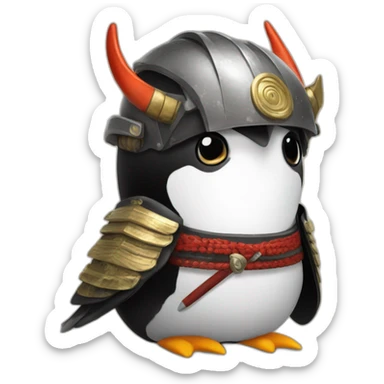 penguin with samurai helmet with big horns sticker