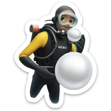 Scuba diver holding a white pearl sticker