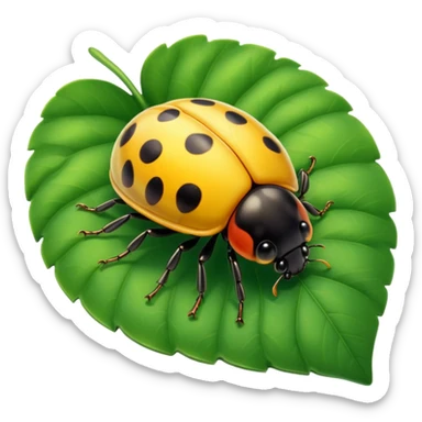  cute yellow lady bug on leaf sticker