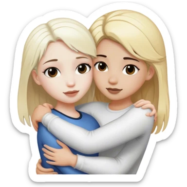 white blonde girl and white girl with dark brown hair hugging sticker