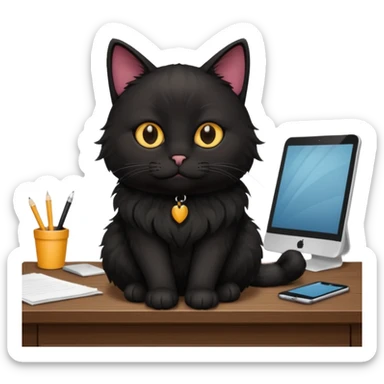 black office cat working at its desk sticker