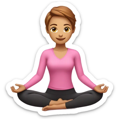 chica haciendo yoga con traje rosa claro de tez clara sticker