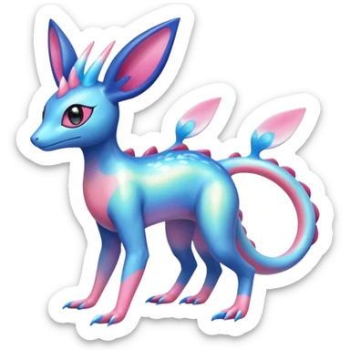 Colorful Shiny Exotic Amaura-Salandit-Aurorus-Sylveon-Fakémon-hybrid-creature (full body)  sticker