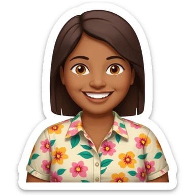 40 yr old chubby sri lankan woman, dark skin, straight brown hair, big smile, white teeth sticker