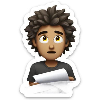 Create a emoji of a guy stressfully filing papers with the words “design exception” written on it sticker