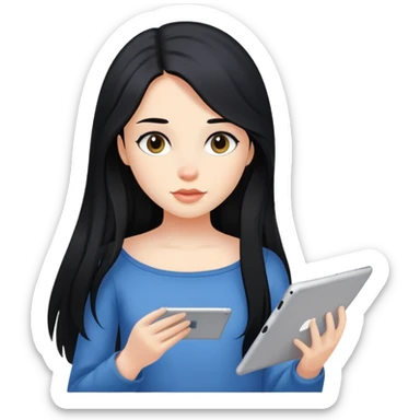 Girl with black long hair using the Ipad sticker