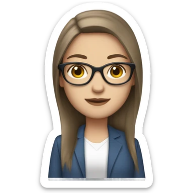 brown hair blue eyes long straight hair white skin woman glases sticker