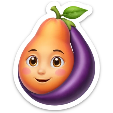 Peach sit on eggplant sticker