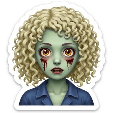 Faça uma mulher zumbi com o cabelo cacheado médio, e uma franja cacheada sticker