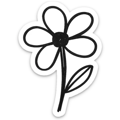 minimalist hand drawn black outline of a flower on white clean background sticker