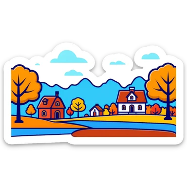 autumn fall scene with vibrant, multicolored leaves and trees sticker