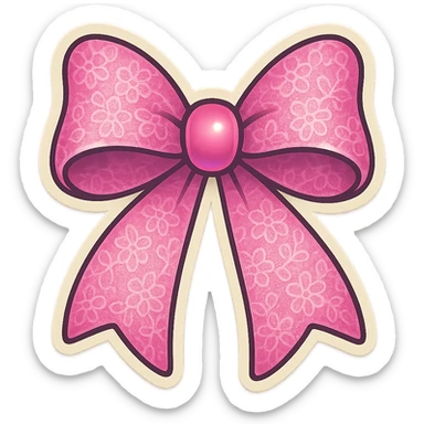 A pink bow sticker with a floral design, pink bow sticker with a lace texture sticker