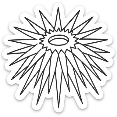Make the sea urchin shape more realistic, keeping the dangerous spikes, with a transparent background, in a hand drawn icon style with no fill, focusing on detailed and realistic spikes and shape. sticker
