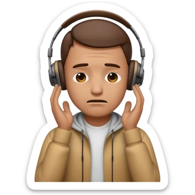 Male emoji with head phone holding both hands listening looks like sad looking down crying  sticker