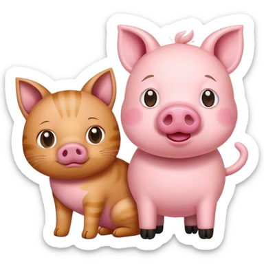 a cat and a pig together  sticker