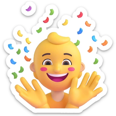 smiling face with confetti and a thank you gesture, expressing gratitude after a successful meeting sticker