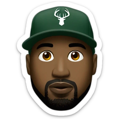 Kanye West with a milwaukee bucks hat sticker