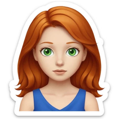 A girl with green eyes and is wearing a blue dress and has ginger hair  sticker