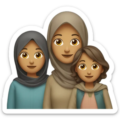 Family of four: a mom who is the only person wearing a hijab, a dad, a young little girl, and a young little boy, light brown skin, everyone has dark hair sticker