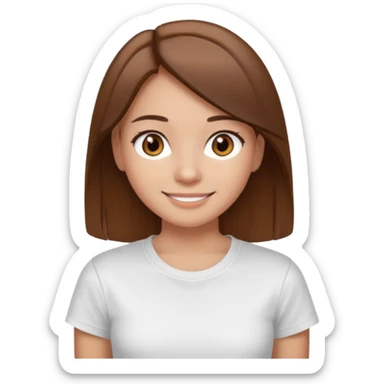 Chica de pelo liso y marrón con ojos color marrón claro y una camiseta blanca sticker