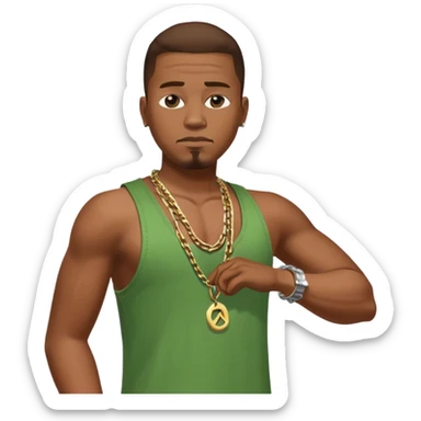 CJ from GTA San Andreas with his green tank top, jeans and chain necklace sticker