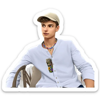 boy with hat and flowers sticker